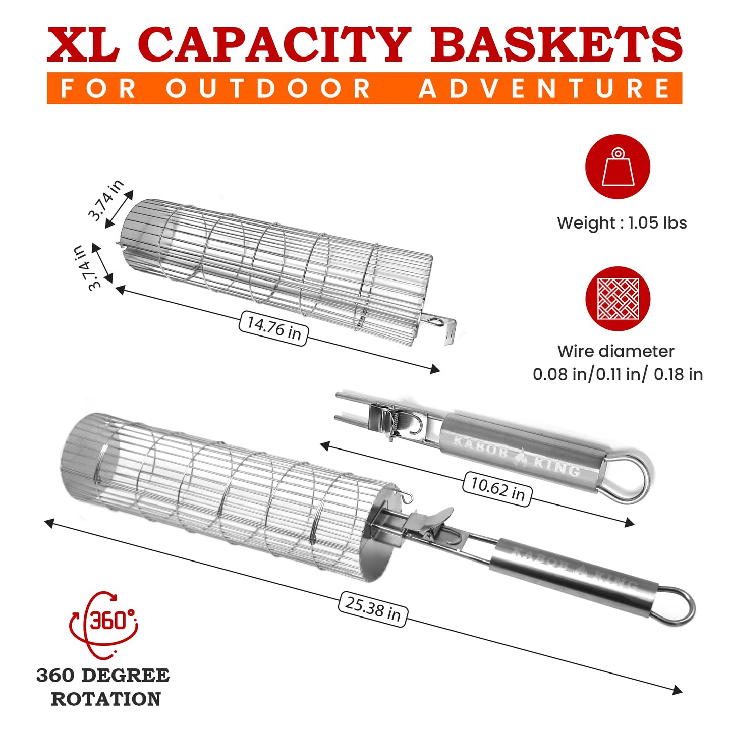 KABOB KING™ - Grilling Baskets with Detachable Handle