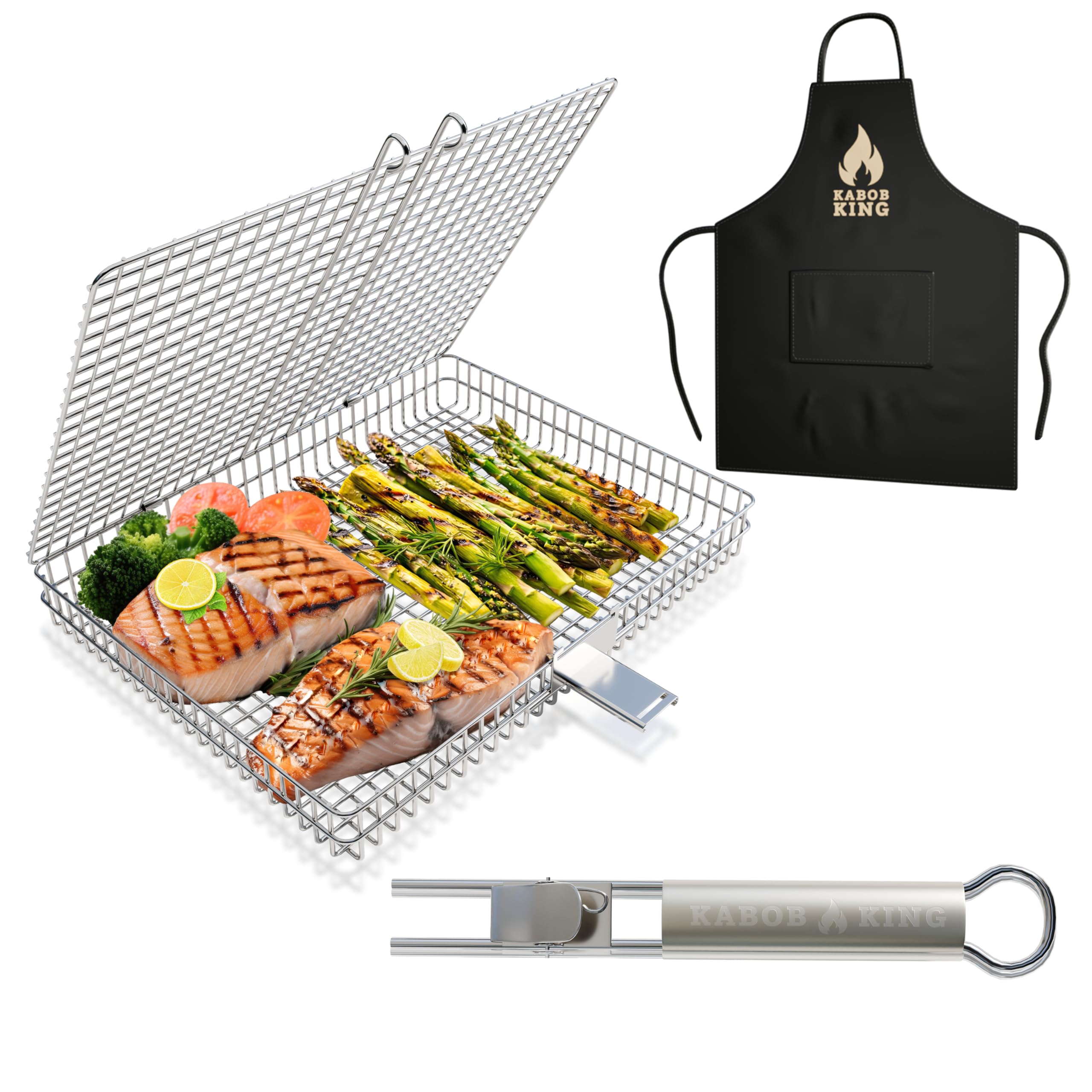 KABOB KING Grilling Baskets with Detachable Handle