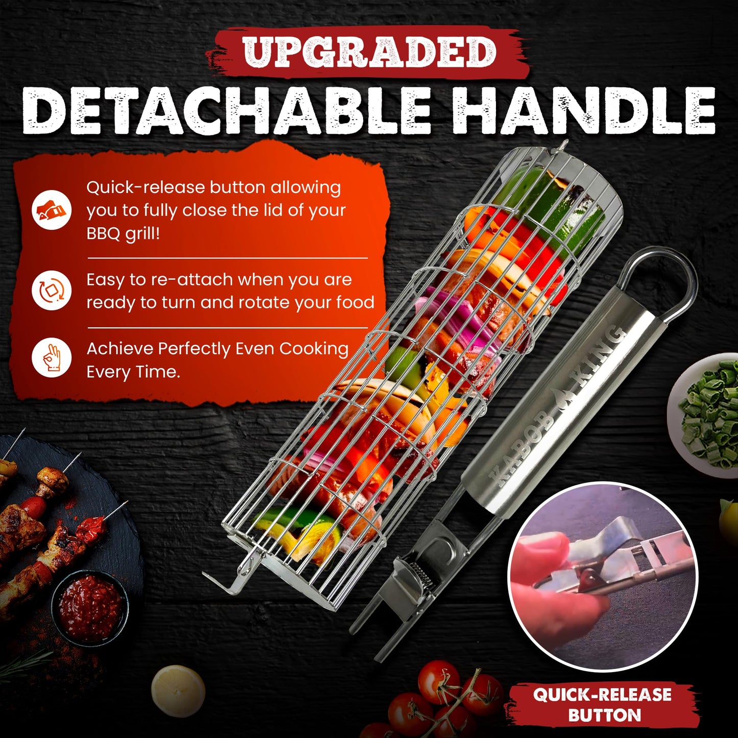 KABOB KING™ - Grilling Baskets with Detachable Handle