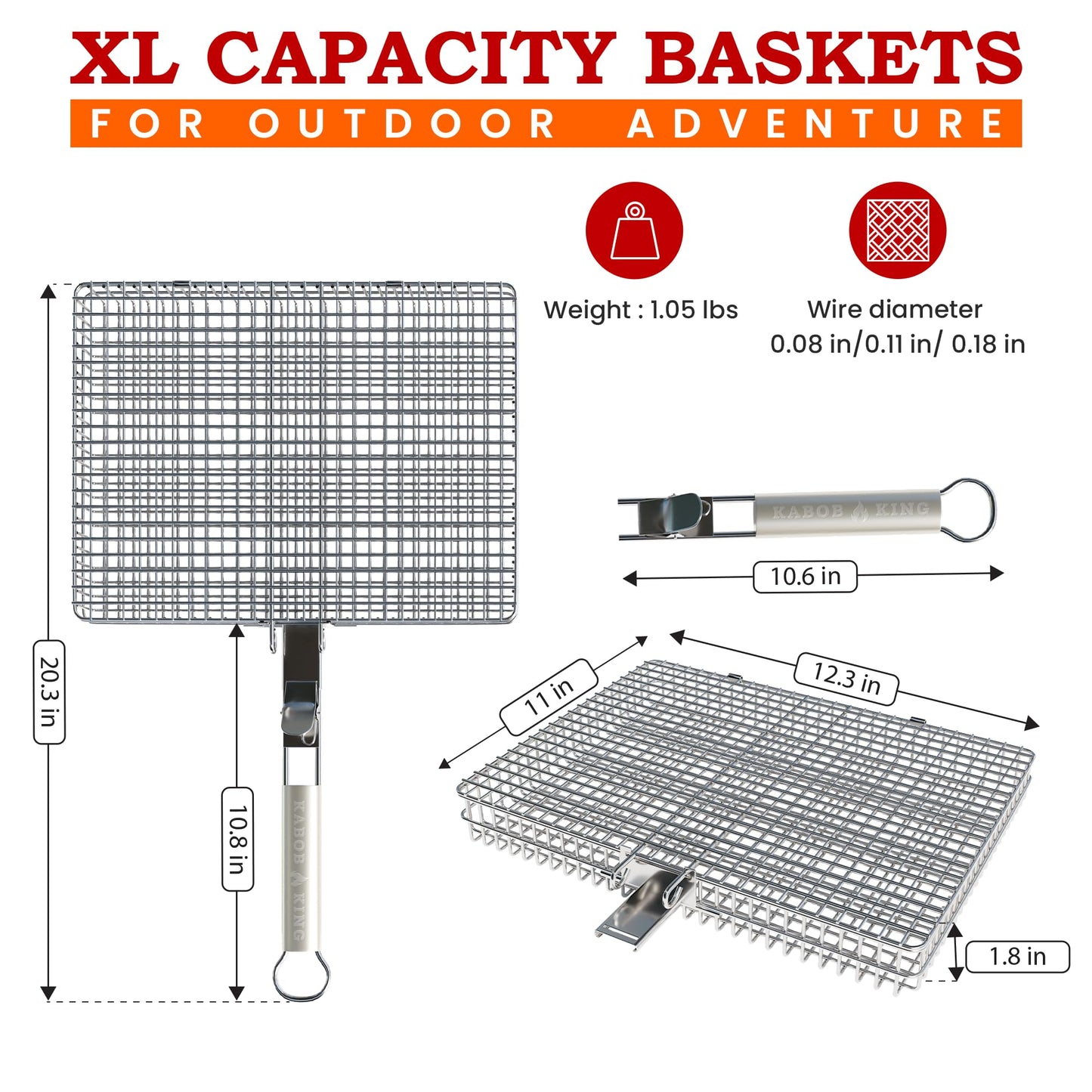 KABOB KING™ - Grilling Baskets with Detachable Handle