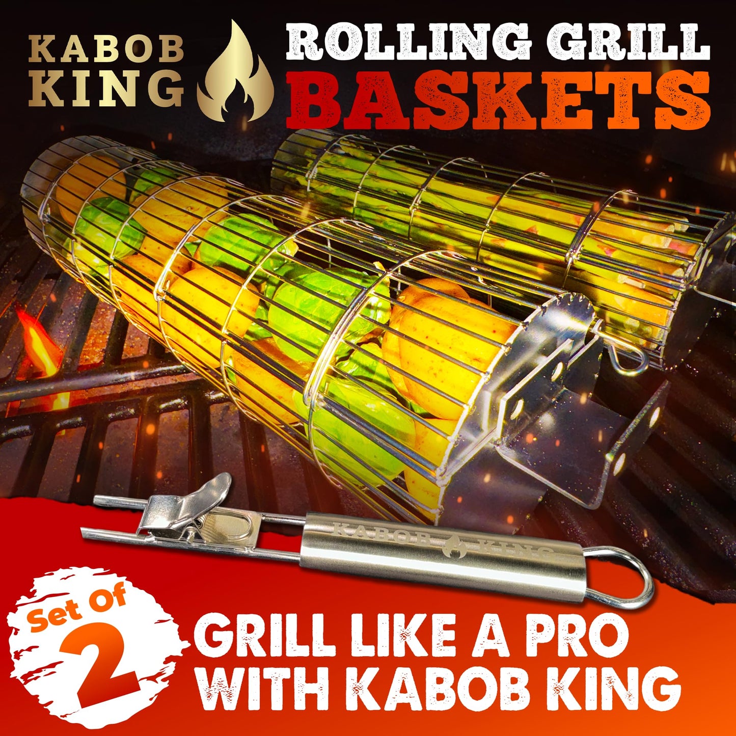 KABOB KING™ - Grilling Baskets with Detachable Handle