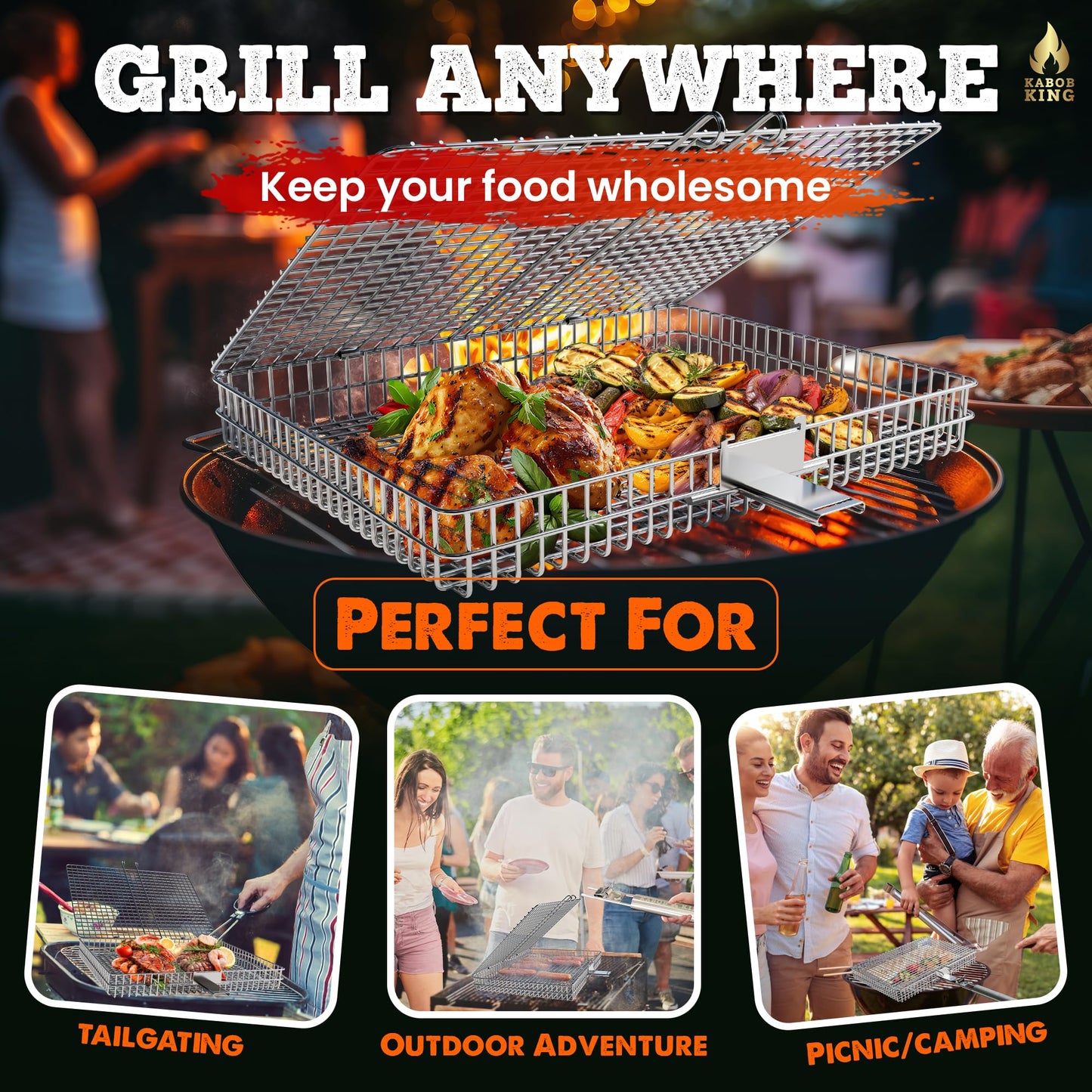 KABOB KING™ - Grilling Baskets with Detachable Handle