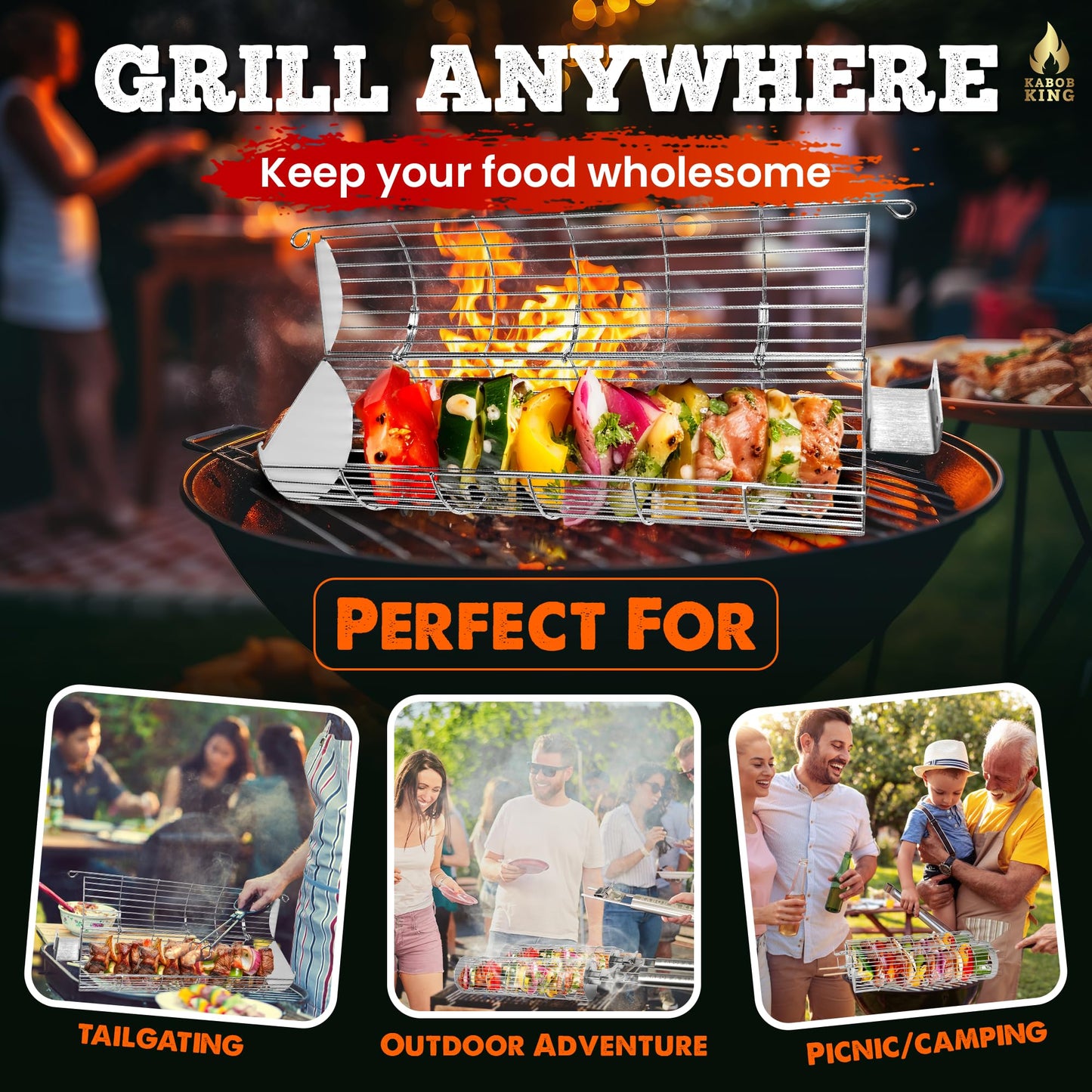 KABOB KING™ - Grilling Baskets with Detachable Handle