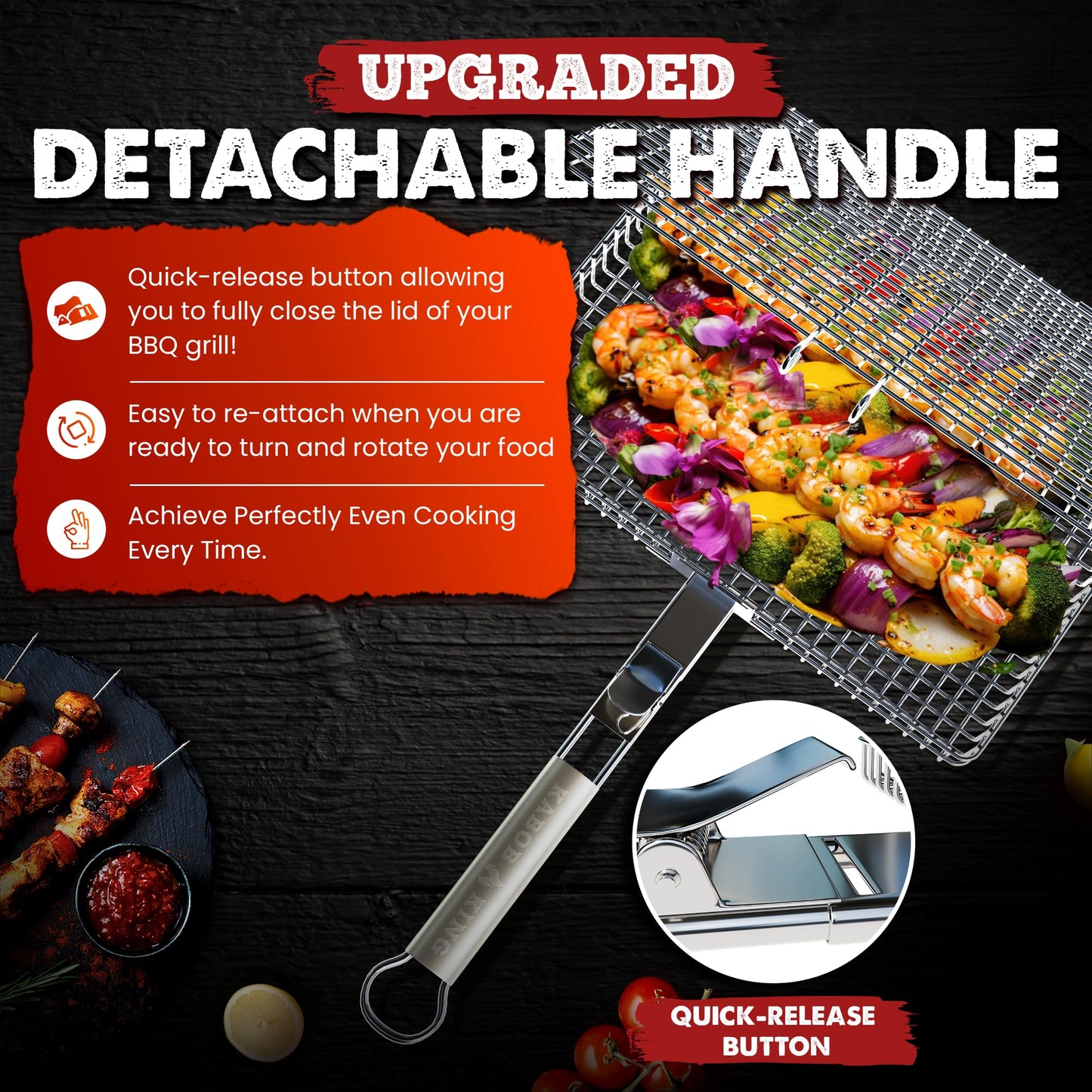 KABOB KING™ - Grilling Baskets with Detachable Handle